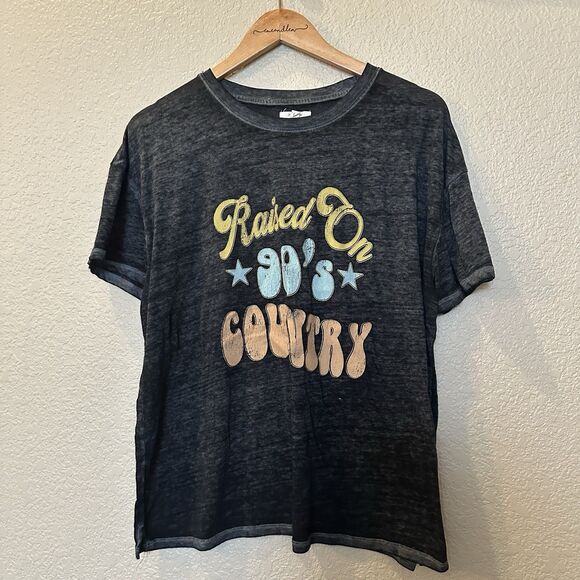 Maurices Raised On 90s Country Music Graphic Grey Burnout Tee Tshirt Top Large - Picture 1 of 7